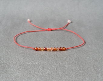 Ultra dainty carnelian bracelet, red string bracelet, carnelian jewelry, gift for woman