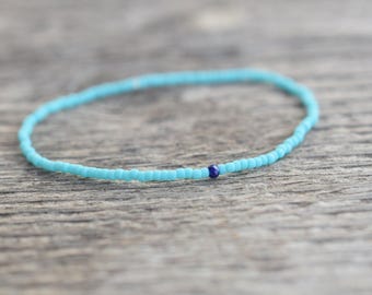 Turquoise Seed Bead Bracelet, Minimalist Mens Jewelry, Lapis Lazuli Accent