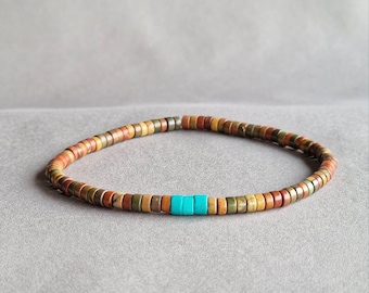 Picasso Jasper Mens Boho Bracelet, Turquoise Accent