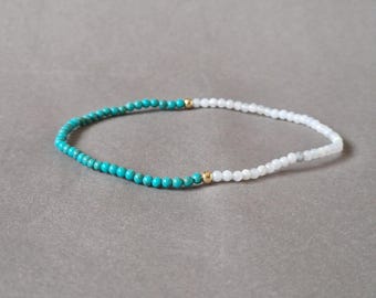 Dainty turquoise bead bracelet with dainty blue calcedony beads