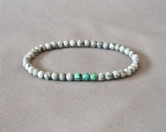 Petite matt gray jasper bead bracelet, men's bracelet