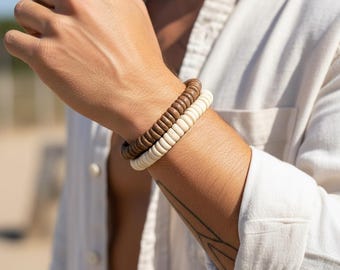 Statement Boho Wood Beaded Bracelets Set Gift for Him