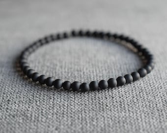 Petite matte onyx bracelet, men bead bracelet, black onyx jewelry, gift for men