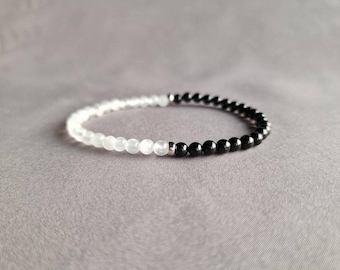 Black Tourmaline & Selenite Bracelet, Protection Jewelry