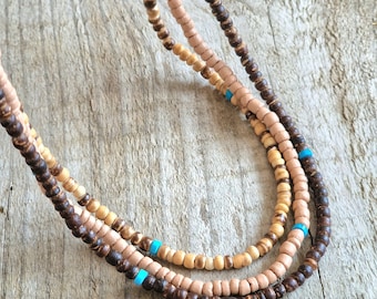 Coconut wood necklace, mens bead necklace, wood choker necklace