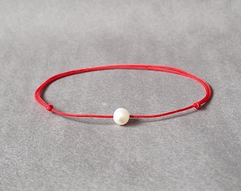 Bracelet ficelle rouge : perles d'eau douce, bracelet de vœux réglable