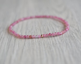 Tiny pink tourmaline bracelet with rose gold bead, protection bracelet, tourmaline healing crystals, gifts for women