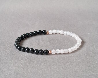 Petite Black Tourmaline & Rose Quartz Bracelet, Protection Jewelry
