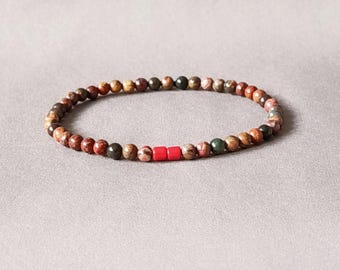Men's beaded bracelet, petite picasso jasper bracelet