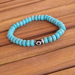 Turquoise bracelet, evil eye jewelry, men&#39;s beaded bracelet