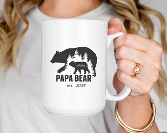Gift for Papa Bear Mug for New Dad for Father's Day or Daddy Birthday Present Baby Shower Ceramic Coffee Cup