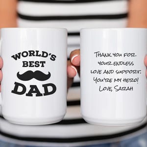 World&#39;s Best Dad Personalized Ceramic Mug, Father&#39;s Day Coffee Cup Gift, Custom Name Tea Mug, Gift for Dad from Kids, Birthday Present for