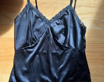 Vintage 80s/90s Lady Manhattan Black Satin Lace Camisole – Size Small