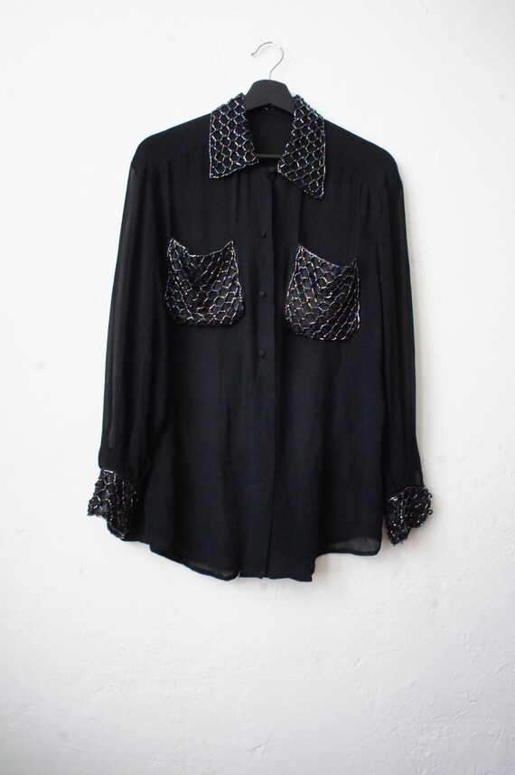 Shear Black chiffon Blouse with beaded embellishme