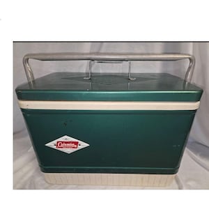 Rare Vintage Coleman Metal Cooler Green Diamond Snowlite & Handle