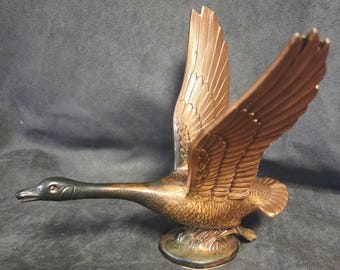 Vintage Brass Flying Goose Swan Figurine Wings Up Mid Century Bird Statue 7"