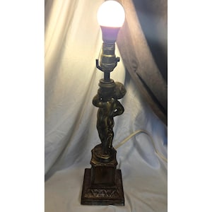 Vintage Brass Cherub Table Lamp base 18&quot;  Hollywood Regency ~Works