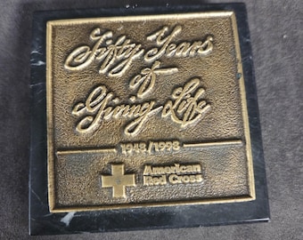 American Red Cross 50th Anniversary Marble Paperweight 1948-1998 Giving Life 3x3