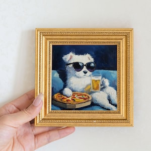 Mini Westie Dog Oil Painting in Gold Frame | Hand-Painted Puppy Wall Art for Home, Office & Perfect Gift for Dog Lovers and Pet Lovers