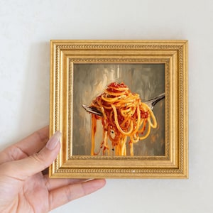 Still Life Pasta Oil Painting: Kitchen Wall Art Decor, 5X5 Canvas Artwork Gift