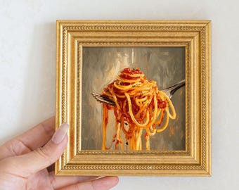 Peinture à l'huile de pâtes nature morte : décoration murale d'art de cuisine, cadeau d'oeuvre d'art sur toile 5 x 5