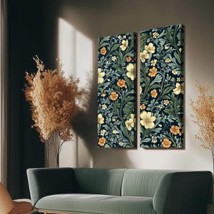 2 Panel Vintage Floral Wall Art Set, Antique Botanical Prints & Rustic Canvas Decor for French Country Homes ,Office Decor , Gift for Her