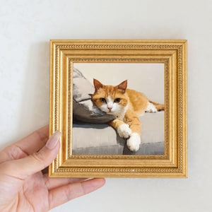 Mini Orange Tabby Cat Oil Painting in Gold Frame,  Gift for Cat Lovers and Wall Decor Fans, Original Painting for House  and Office Decor