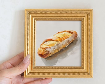 Still Life Baguette Oil Painting: Kitchen Wall Art Decor, 5X5 Housewarming Gift