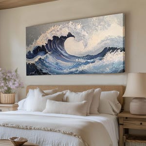 Large Wave Art Print, Ocean Wave Canvas Gift, Coastal Home Decor, Abstract Blue Wave Painting For Home Decor, Luxury Bedroom Wall Art