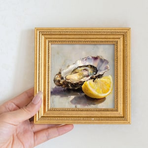 Still Life Oyster Oil Painting: Kitchen Wall Art Decor, 5X5 Canvas Artwork Gift