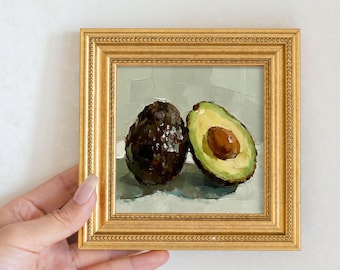 Mini Avocado Oil Painting: Kitchen Still Life Art