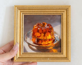 Still life Jelly Oil Painting, Small Frame Original Art, Dining Room Wall Art Decor, Christmas Gift For Friend,5X5Hand Painted Artwork