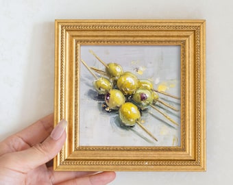 Still Life Olive Oil Painting: Kitchen Wall Art Decor, 5X5 Canvas Artwork Gift