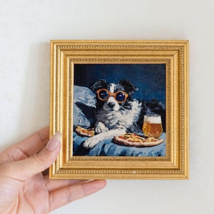 Mini Border Collie Oil Painting in Gold Frame | Hand-Painted Puppy Wall Art for Home, Office & Perfect Gift for Dog Lovers and Pet Lovers