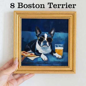 Mini Corgis Ölgemälde in Goldrahmen, Original handgemalte Welpe Wandkunst für Haus, Büro, Bar & Geschenk für Hundeliebhaber und Tierliebhaber 8 Boston Terrier