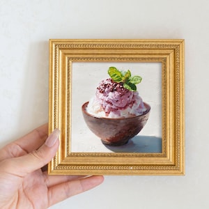 Still Life Shaved Ice Oil Painting: Kitchen Wall Art Decor, 5X5  Artwork Gift