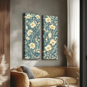 2 Panel Vintage Floral Wall Art Set, Antique Botanical Prints & Rustic Canvas Decor for French Country Homes ,Office Decor , Gift for Her