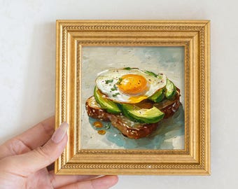 アボカドトーストの絵画 インパスト画 食べ物の絵画 トレンディな壁