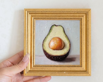 アボカドの壁アート アボカドの絵画 オリジナルの油絵 食べ物の絵画