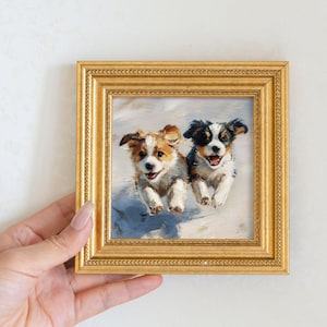 Mini Oil Painting of Golden Retriever Portrait-Puppy Artwork in Golden Beaded Frame-Hand-Painted Dog Wall Art Decor-Gift For Retriever Lover