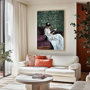 Vintage Woman Reading Canvas Art: Classic Portrait Painting, Handmade Frame