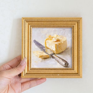 Still Life Irish Butter Oil Painting in Gold Frame, Small Art Gift for Wall Decor Lover, Original Painting for French Kitchen and Bar Decor