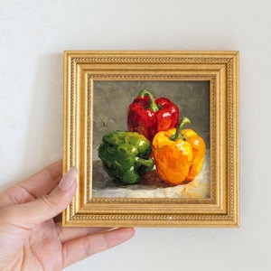 リンゴの絵、リアルなフルーツの絵、オリジナルの静物画、キッチン