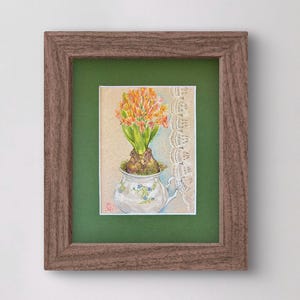 Original Hyacinth Flower Drawing: Botanical Cottagecore Art, Matted Floral Wall Decor