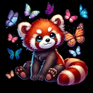 Arte digital de panda rojo, arte digital PNG, amante de las mariposas, amante del panda rojo