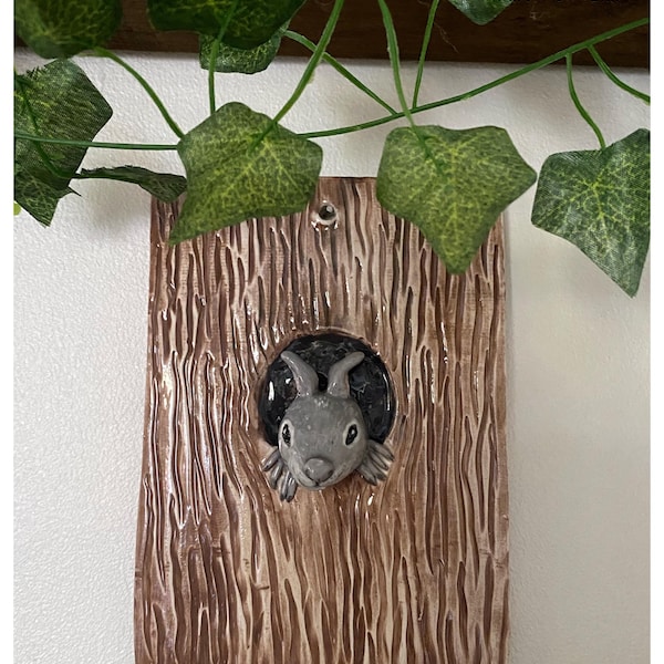 Wall hanging ornament - Handmade ceramic ornament - Grey Squirrel