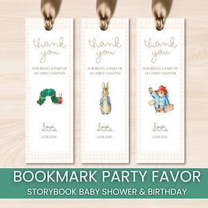 Marcador de libros de cuentos/ Plantilla para baby shower de cuentos/ Recuerdos para fiesta de cumpleaños con temática de libros/ Canva imprimible y editable/ 13 diseños