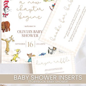 A New Chapter Begins Book & Diaper Raffle Inserts | Baby Shower Book Theme | Editable Canva Template