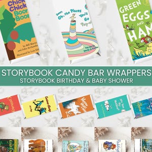 Verhalenboekverpakking voor snoeprepen | Verhalenboekomslagen | Kleine en grote chocoladereep bedankjes | Babyshower met boekthema | Direct downloaden | Afdrukbaar