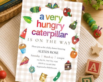 Very Hungry Caterpillar Baby Shower Invitation | Caterpillar Baby Shower Invite | Storybook Baby Shower Invitation